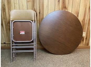 Vintage Samsonite Round Card Table And 4 Folding Chairs