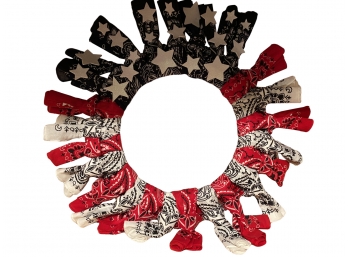 A Nice Folk Art Handkerchief Or Bandana Wreath In American Flag Colors