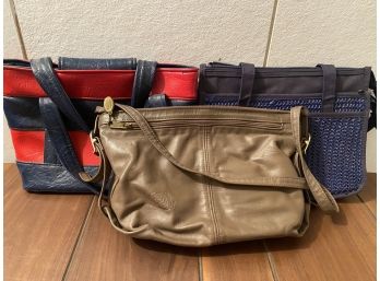 A Grouping Of Vintage Purses Or Handbags Including Red & Navy Striped Envelope Bag
