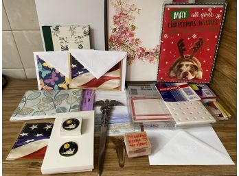 A Grouping Of Stationary Supplies And Vintage Letter Seals & Pfizer Letter Opener