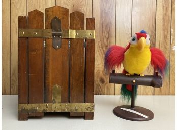 Wooden Planter Box And Talking Parrot