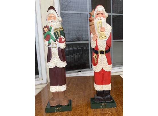 2 Hand Carved Wood Santas