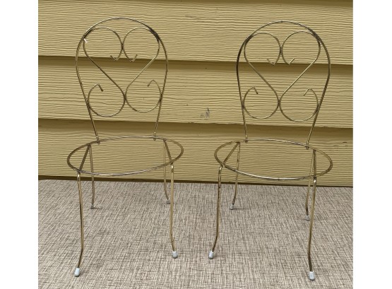 Lot Of 2 Gold Colored Small Chairs With No Seat Pad