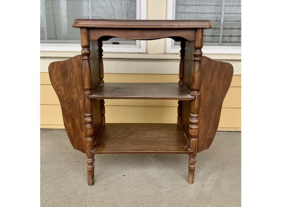 Vintage Wood Side Table With Magazine Holders