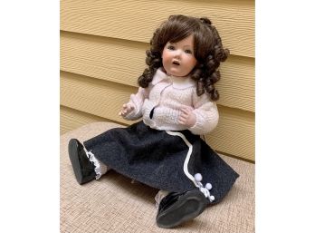 Hand Painted Porcelain Doll With Poodle Skirt