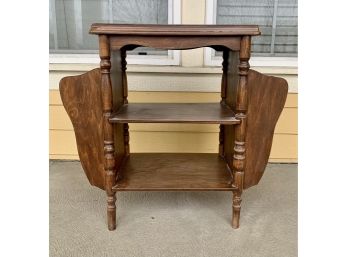 Vintage Wood Side Table With Magazine Holders