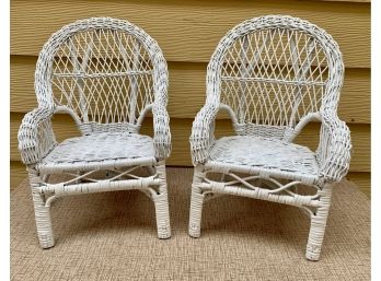2 White Wicker Mini Chairs- Doll Furniture