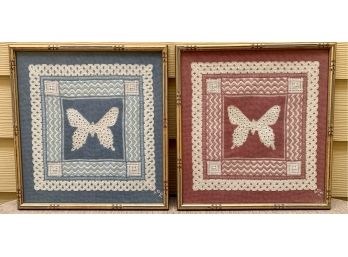 Two Framed Embroidered Butterflies
