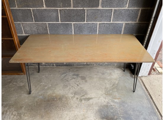 Vintage Wood Folding Table With Hairpin Legs