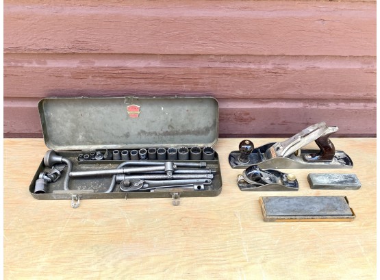 Vintage Socket Wrench Duro Set And Hand Planers And Sharpening Stones