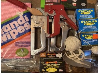 A Grouping Of Heavy Duty Staple Guns, Steel Wool And Paint Supplies