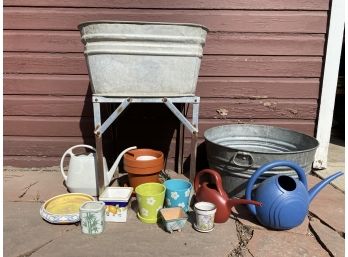 Large Collection Of Planters And Washbins With Stand