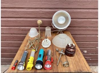 Lot Of Antique Light Fixtures And Flashlights