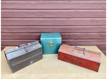 Three Vintage Metal Tool Boxes