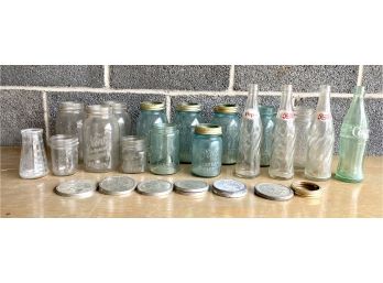 Collection Of Vintage Bottles And Canning Jars