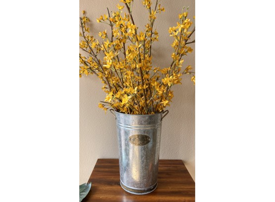Yellow Faux Flowers In Pretty Tin