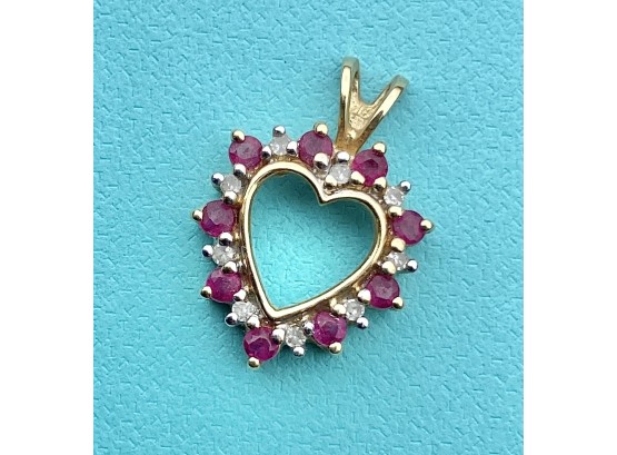 14K Gold Heart With Red Stones
