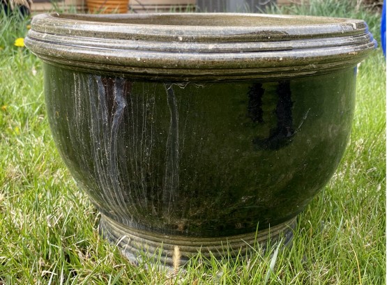 Round Dark Green Ceramic Planter Pot