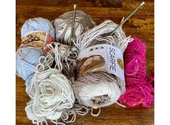 Lot Of Acrylic Wool For Knitting And Knitting Needles