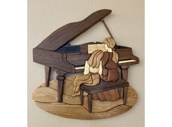 Wooden Wall Decor Of Mother Daughter At Piano