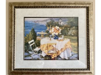 Large Framed Ann Stevens Print Of Garden Table On Mediterranean Coast
