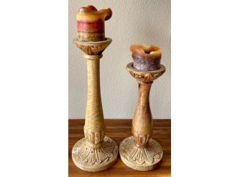 Two Wooden Candle Sticks