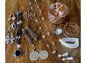 Lot Of Costume Jewelry And Rose Gold Tones Jewelry Box