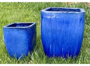 Two Matching Dark Blue Planter Pots