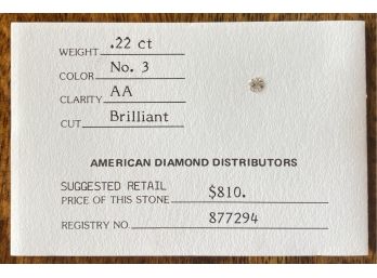 Beautiful .22 Karat Brilliant Diamond, American Diamond Distributors