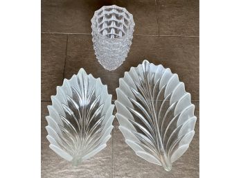 Glass Leaf Trays And Crystal Vase
