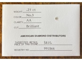 Beautiful .25 Carat Brilliant Diamond, American Diamond Distributors