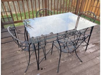 Wrought Iron & Glass Top Table & Chairs Patio Set