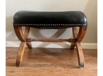 Leather And Wood Footstool