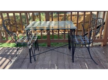 Wrought Iron And Glass Top 3 Pc. Table & Chairs Patio Set