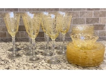 Lot Of Yellow Patterned Glassware