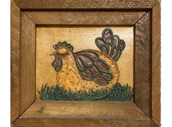 Cute Hen Textured Painting In Wooden Frame