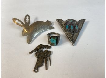 Jewelry Grouping With Pins, Rings And Charm