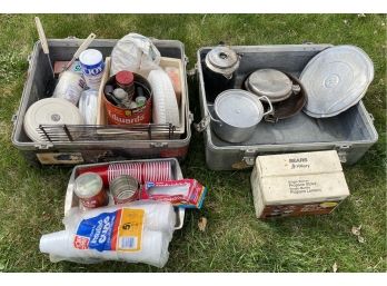 Assorted Camping Cookware In Large 'U.S. Property' Case