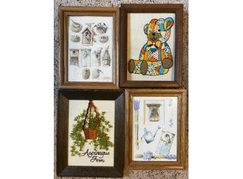 Four Small Prints And Wall Decor Pieces