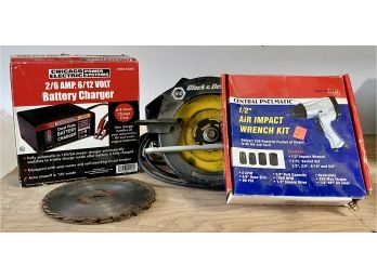 Black And Decker Circular Saw, Air Impact Wrench Kit, Battery Charger