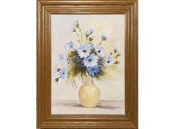 Blue Bouquet In Yellow Vase Signed Niemuth Painting