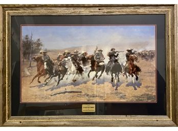 A Dash For Timber Framed Print With Plaque By Frederick Remington
