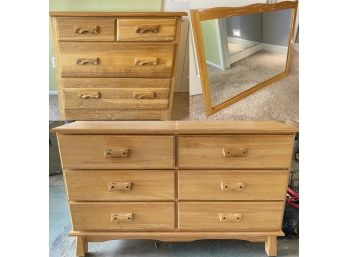 Oak City Three Piece Set! Wooden Desert Oak Dresser, Ranch Oak Chest Of Drawers, And Mirror