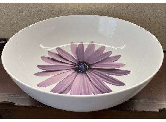 Large Isaac Mizrahi Bowl With Central Purple Flower -16' Diameter!
