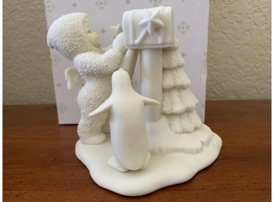 Department 56 Snow Babies Figurine Featuring Confetti Porcelain Child Mailing Santa A Letter With Penguin