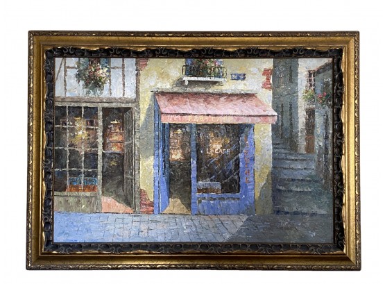 Stunning And Detailed Original Oil On Canvas Of Paris France Cafe Scene