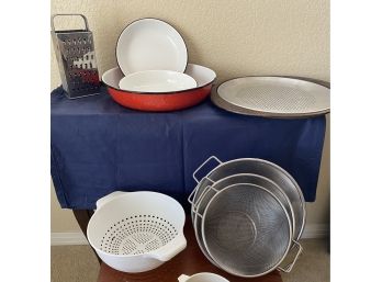 Pizza Pan And Enamel Ware Strainer Assortment