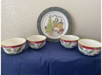 A Nice Grouping Of Christmas Plate And Bowls