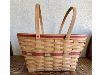 Large Longaberger Bakset With Handles Red And Green Detail