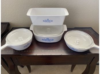 A Grouping Of Corningware With Lids- Seven Pieces Total